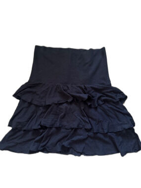 Express Black Fold Over Waist Tiered Ruffle Mini Skater Skirt Y2K Boho Women’s S